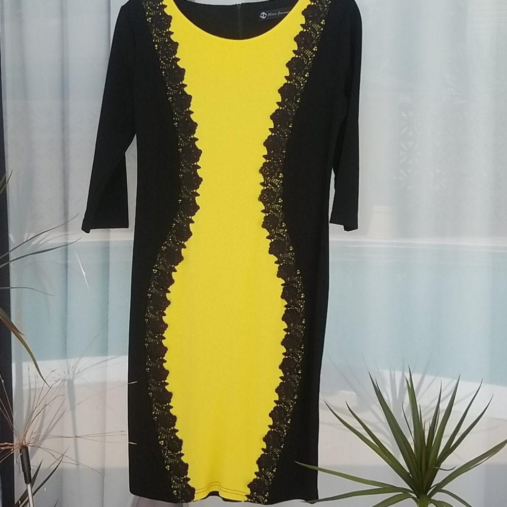 Yellow and black below knee dress